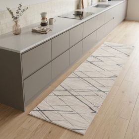 8' Gray And Ivory Geometric Runner Rug