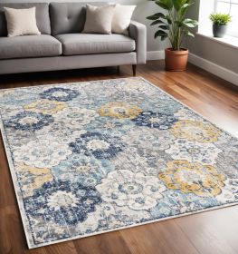 5' X 7' Blue and Yellow Floral Area Rug