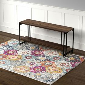 4' X 6' Blue and Ivory Floral Area Rug
