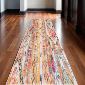 15' Gold And Ivory Southwestern Runner Rug
