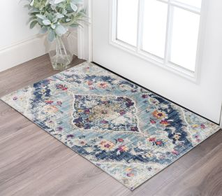 2' X 4' Blue and Ivory Medallion Area Rug
