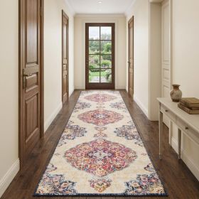 10' Blue And Beige Medallion Runner Rug