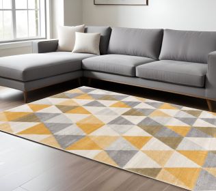 6' X 9' Yellow and Ivory Geometric Area Rug