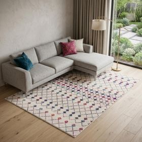 7' X 10' White Modern Geometric Grid Area Rug