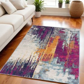 5' X 7' Gray Ivory And Magenta Abstract Area Rug