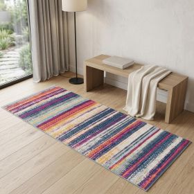 2' X 5' Blue And Ivory Striped Area Rug