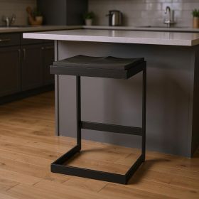 26" Black Solid Wood and Metal Backless Counter Height Bar Chair