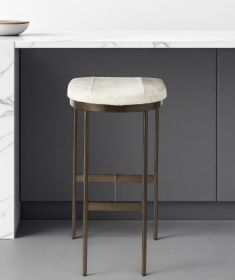 35" Gold Leather and Metal Backless Bar Chair