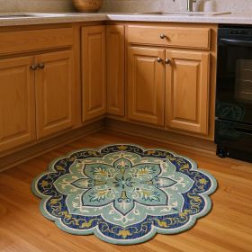 4' Blue And Green Wool Geometric Hand Tufted Round Rug