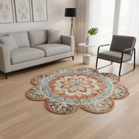 6' Orange And Red Wool Floral Hand Tufted Round Rug