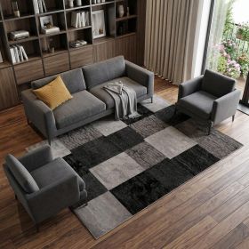 6' X 9' Black And Gray Geometric Distressed Area Rug