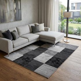 8' X 11' Black And Gray Geometric Distressed Area Rug