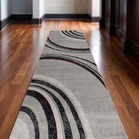 15' Gray Abstract Power Loom Runner Rug