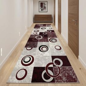 10' Red And White Abstract Runner Rug
