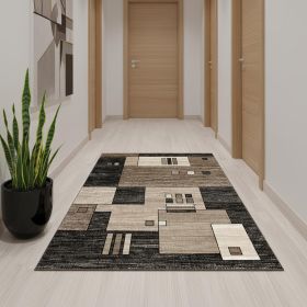 13' Beige And Brown Geometric Shag Runner Rug