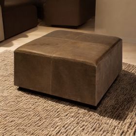 36" Brown Genuine Leather Cube Ottoman