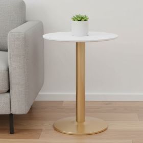 30" White and Gold Wood and Steel Pedestal End Table