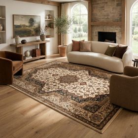 8' X 11' Black and Ivory Oriental Power Loom Area Rug