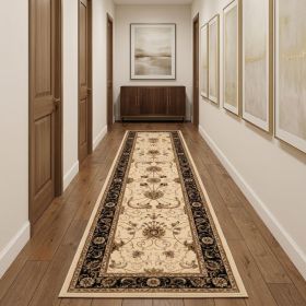 10' Black And Ivory Oriental Runner Rug
