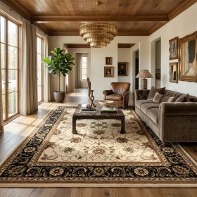 5' X 8' Black And Ivory Oriental Area Rug