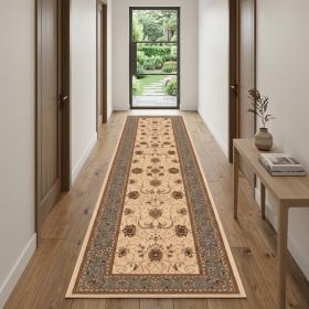 10' Blue And Ivory Oriental Runner Rug