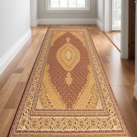 15' Red And Beige Oriental Runner Rug