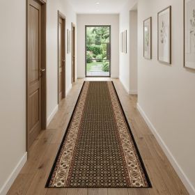 10' Beige And Black Medallion Runner Rug