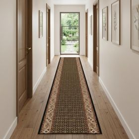 15' Beige And Black Medallion Runner Rug