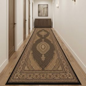 20' Beige And Black Medallion Runner Rug