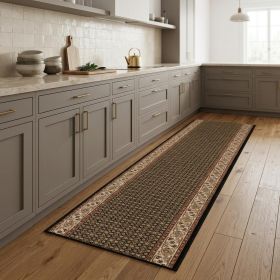 8' Beige And Black Medallion Runner Rug