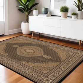 4' X 6' Beige and Black Medallion Power Loom Area Rug