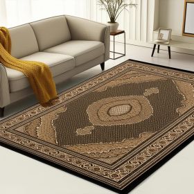 5' X 8' Beige and Black Medallion Power Loom Area Rug
