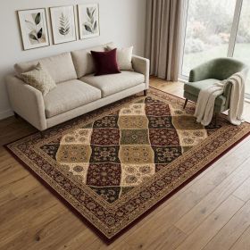 5' X 8' Red and Beige Oriental Power Loom Area Rug