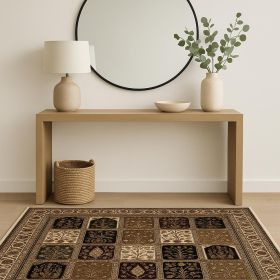 4' X 6' Beige and Black Oriental Power Loom Area Rug