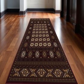 15' Red And Ivory Floral Medallion Runner Rug