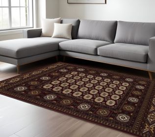 7' X 9' Red and Ivory Floral Medallion Power Loom Area Rug