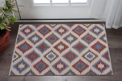 3' x 4' Red and Blue Geometric Diamonds Area Rug