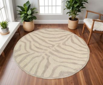 8â€™ Round Taupe Zebra Pattern Area Rug
