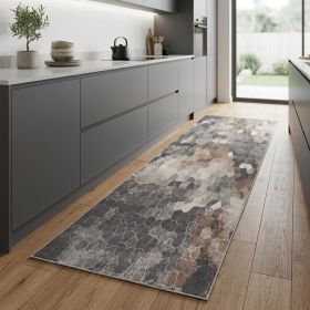 8' Beige And Gray Cobblestone Distressed Runner Rug