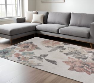 8' X 10' Ivory Soft Floral Artwork Area Rug