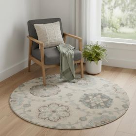 5' Blue And Ivory Round Wool Hand Tufted Area Rug