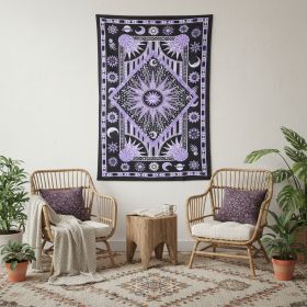 80" X 56" Purple Black And White Mandala Cotton Hanging Tapestry