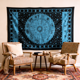 80" X 56" Black And Blue Cotton Hanging Tapestry