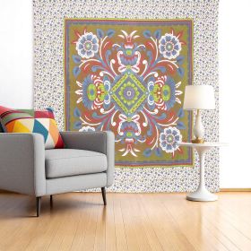 88" X 84" Green Red And White Floral Cotton Hanging Tapestry