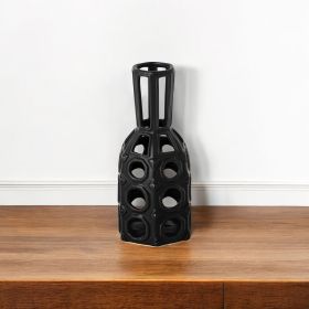9" Black Abstract Cylinder Metal Table Vase