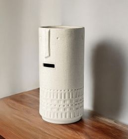 14" White Abstract Cylinder Ceramic Table Vase