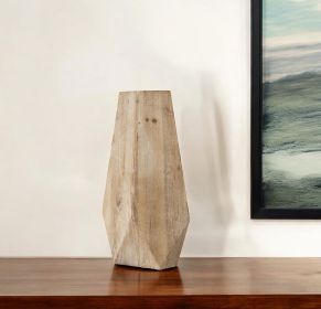 19" Natural Geometric Cylinder Solid Wood Table Vase