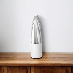18" Black And White Abstract Cylinder Ceramic Table Vase