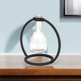 8" Clear and Black Glass and Metal Abstract Cylinder Table Vase