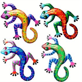 Colorful 3D Metal Gecko Decorative Wall Art Sculpture Available Individually or Set of 4 (Style: Set (4pcs))